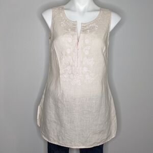 ✨3/$15 David Brooks cream light pink embroidered linen tank S